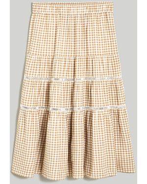 MW Linen-Blend Eyelet-Trim Tiered Maxi Skirt - Natural