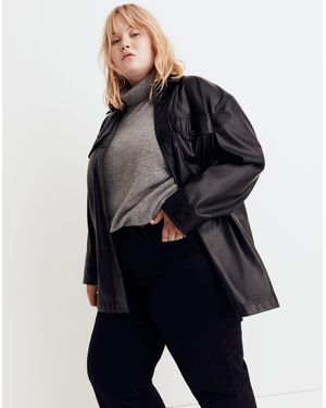 MW Plus Faux Leather Oversized Shirt-Jacket - Blue