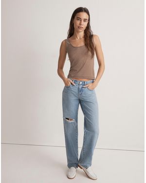 MW Sheer Ribbed Scoopneck Tank Top - Blue