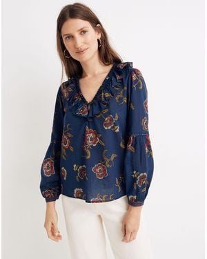 MW Madewell X Warm Ruffle-Collar Top - Blue