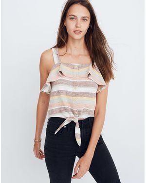 MW Texture &Amp; Thread Ruffle Tie-Front Tank - White