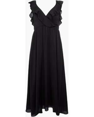 MW Ruffle-Front Cross-Back Midi Dress - Black
