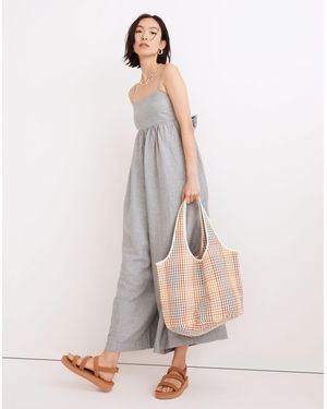 MW Petite Linen-Blend Tie-Back Wide-Leg Jumpsuit - Natural