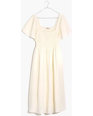 MW Linen-Blend Lucie Smocked Midi Dress - White