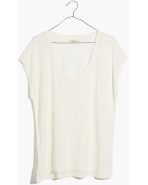 MW Plus Linen-Blend U-Scoop Tee - White