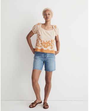 MW Embroidered Lace-Up Back Top - Blue