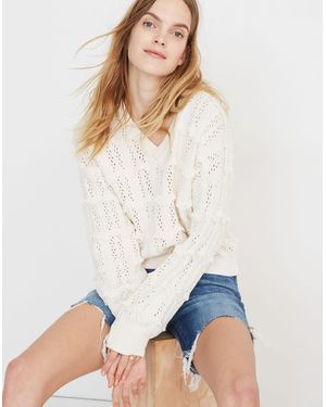 MW V-Neck Fringe Pullover Jumper - White
