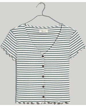 MW Button-Front V-Neck Tee - Blue