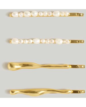 MW Four-Pack Sculptural Pearl Hair Clips - Grey