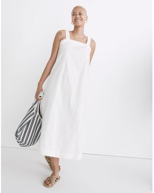 MW Petite Linen-Cotton Princess-Seamed Midi Dress - White