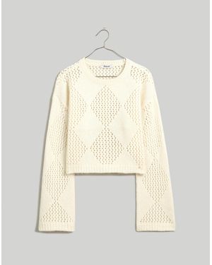MW Diamond-Stitch Crewneck Crop Jumper - Natural