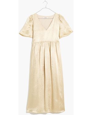 MW Puff-Sleeve V-Neck Midi Dress - Natural