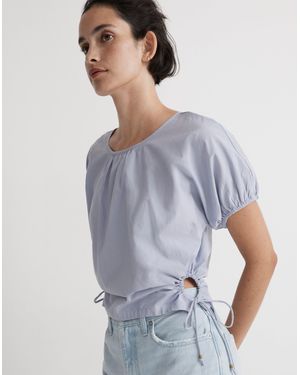 MW Poplin Puff-Sleeve Cutout Crop Top - Grey