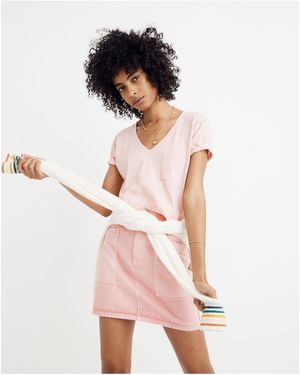 MW Whisper Cotton V-Neck Pocket Tee - Pink