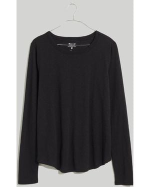 MW Whisper Cotton Rib-Crewneck Long-Sleeve Tee - Blue