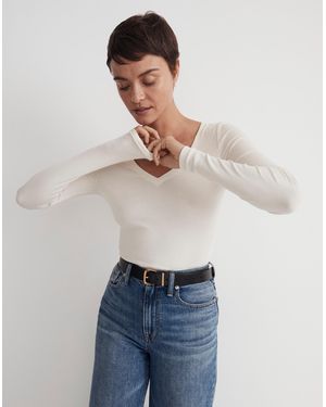 MW Brightside Finerib V-Neck Long-Sleeve Tee - White