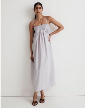 MW Poplin Ruffle A-Line Midi Dress - White
