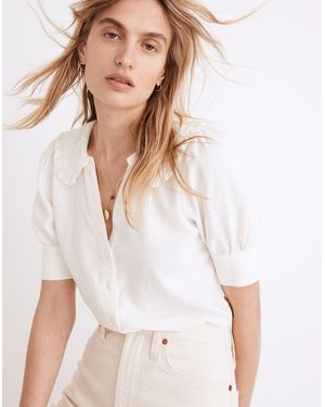 MW Linen-Blend Peter Pan Collar Shirt - White
