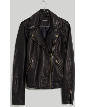MW Washed Leather Motorcycle Jacket: Brass Hardware Edition - Black