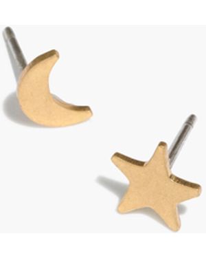 MW Star And Moon Stud Earrings - White
