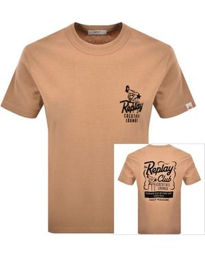 Replay Flock Graphic T Shirt - Natural