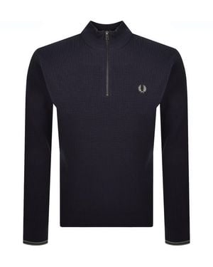 Fred Perry Half Zip Waffle Knit Jumper - Blue