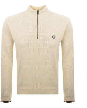 Fred Perry Half Zip Waffle Knit Sweater Ecru - Natural