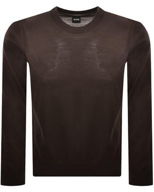 BOSS BUSINESS Boss Leno Merino Wool Knit Jumper Dark - Brown