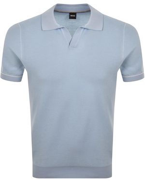 BOSS BUSINESS Boss Knit Polo Jumper - Blue