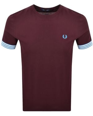 Fred Perry Striped Cuff T Shirt Oxblood - Purple