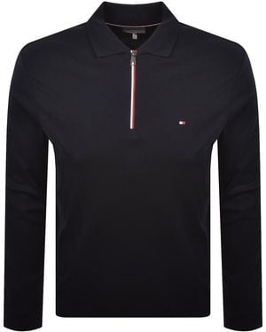 Tommy Hilfiger Long Sleeved Zip Polo T Shirt - Blue