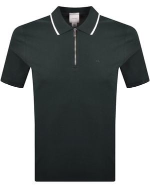 Calvin Klein Zip Pique Polo T Shirt - Green