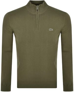 Lacoste Quarter Zip Logo Knit Jumper - Green