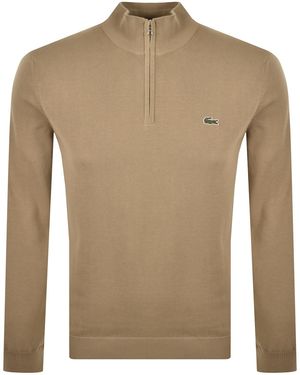 Lacoste Quarter Zip Knit Jumper - Brown