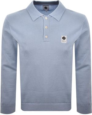 Pretty Green Long Sleeved Knit Polo T Shirt - Blue