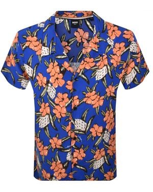 BOSS BUSINESS Boss Short Sleeve Beach Shirt - Blue