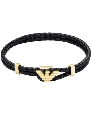 Armani Emporio Leather Id Bracelet - Black