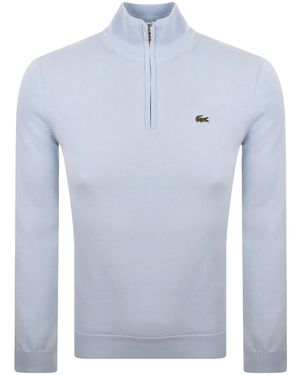 Lacoste Quarter Zip Logo Knit Jumper - Blue