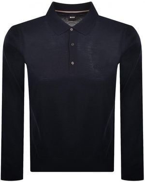 BOSS BUSINESS Boss Lancione Merino Wool Knit Polo - Blue