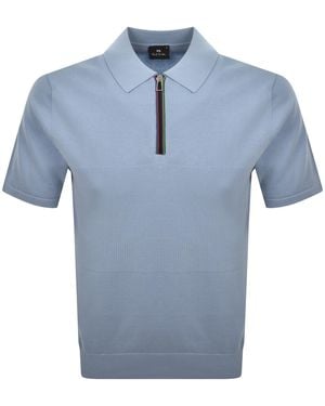 Paul Smith Knit Short Sleeve Zip Polo T Shirt - Blue