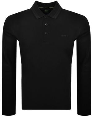 BOSS Boss Plisy Long Sleeve Polo T Shirt - Black