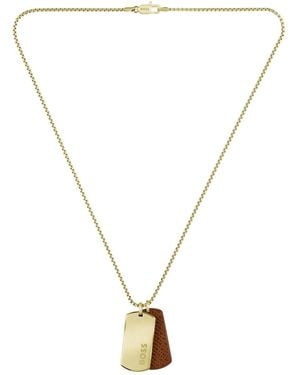 BOSS BUSINESS Boss Leather Dog Tag Necklace - Metallic
