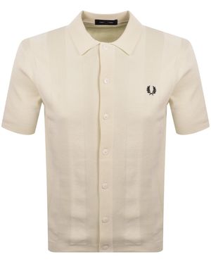 Fred Perry Vertical Stripe Knit Polo Shirt - Natural