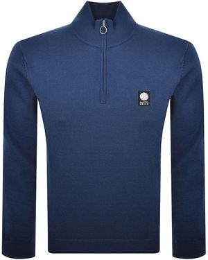 Pretty Green Merino Quarter Zip Knit Jumper - Blue