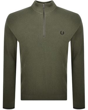 Fred Perry Half Zip Waffle Knit Jumper - Green