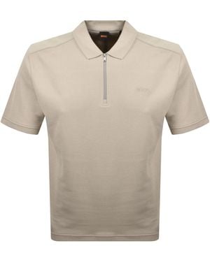 BOSS Boss Rib Quarter Zip Polo T Shirt Light - Natural
