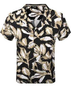BOSS BUSINESS Boss Short Sleeve Beach Shirt - Black