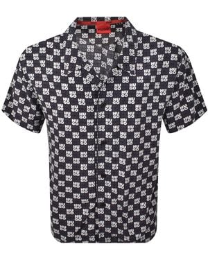 HUGO Relaxed Short Sleeve Beach Shirt - Black