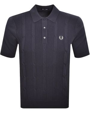 Fred Perry Cable Knit Polo T Shirt - Blue