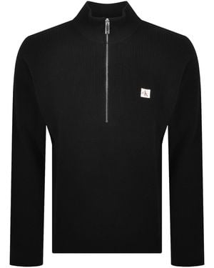 Calvin Klein Jeans Quarter Zip Waffle Jumper - Black